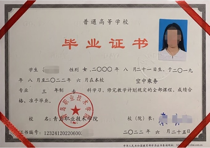 槐荫青岛职业技术学院毕业证样本图片
